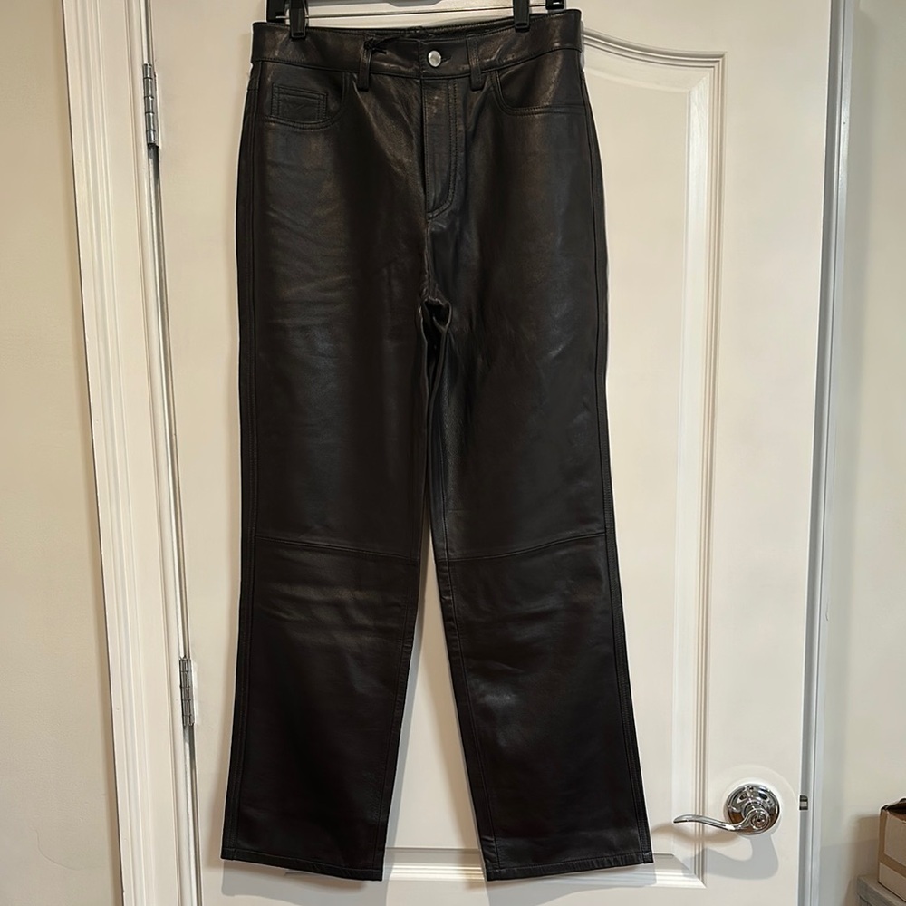 New Zara genuine leather black Straight Leg Pants
